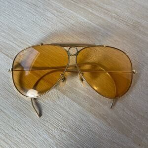 Vintage B&L Ray-Ban Bullet Hole Shooter Aviators Sunglasses Yellow Tint Lenses